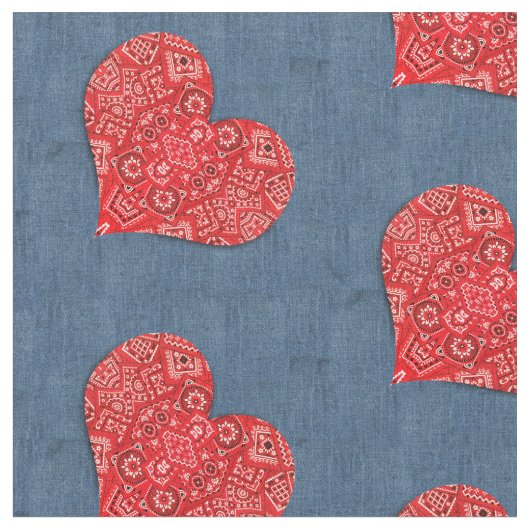 Tissu Red Bandana Heart Denim Combo (Fermer)