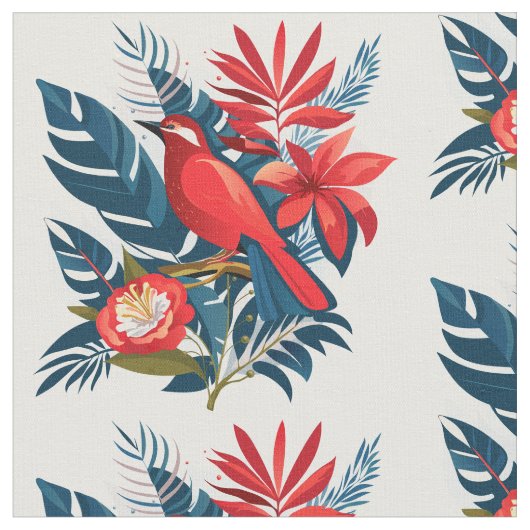 Tissu Red bird & flowers pattern Winter Holiday Artistic (Fermer)
