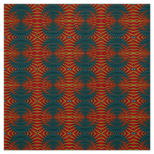 Tissu Red Blue Modern Ethnic Textile Tribal Print Trippy