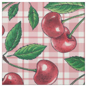 Tissu Red cherries on pink gingham (Échantillon)