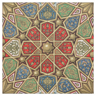 Tissu Red Green Blue Faux Gold Motif d'art arabe
