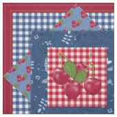 Tissu Red White Blue Cherries Gingham Patchwork Quilt (Échantillon)
