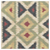 Tissu Regard ethnique vert rouge ivoire ocre (Fermer)