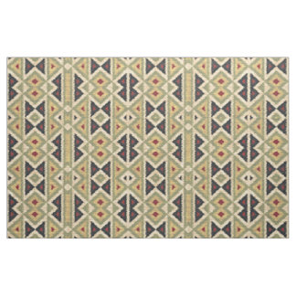 Tissu Regard ethnique vert rouge ivoire ocre
