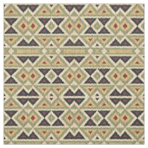 Tissu Regard ethnique vert rouge ivoire ocre