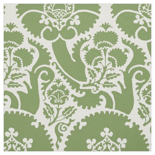 Tissu Renaissance Floral - Vert sur Blanc (Échantillon)