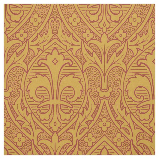 Tissu Renaissance gothique Fleur de Lys - Rouge sur or (Échantillon)
