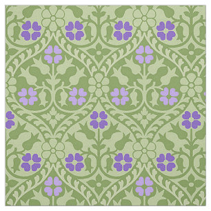 Tissu Renaissance gothique florale, verte et violette