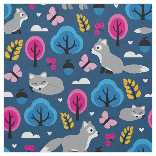 Tissu Renards dans la forêt de chênes (Échantillon)