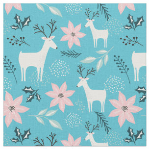 Tissu Renne Floral Poinsettia Fantaisie Noël