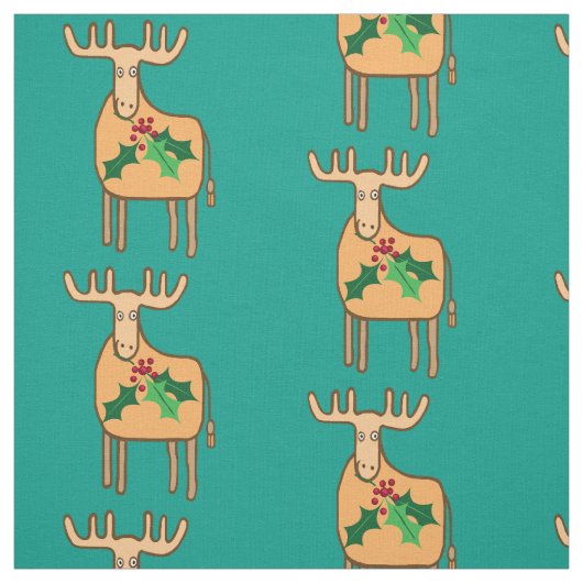 Tissu Rennes de Noël avec sprig saint (Échantillon)