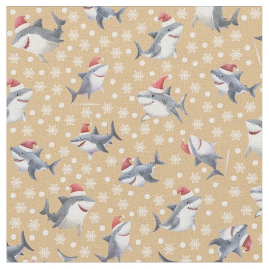 Tissu Requins de Noël & flocons sur orange clair (Fermer)