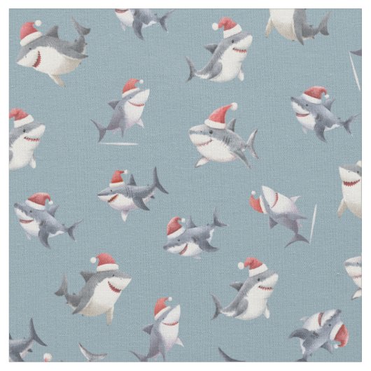 Tissu Requins de Noël jetés sur gris-bleu clair (Fermer)