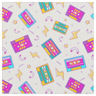 Tissu Retro 1990s 1980s Neon Audio Cassette