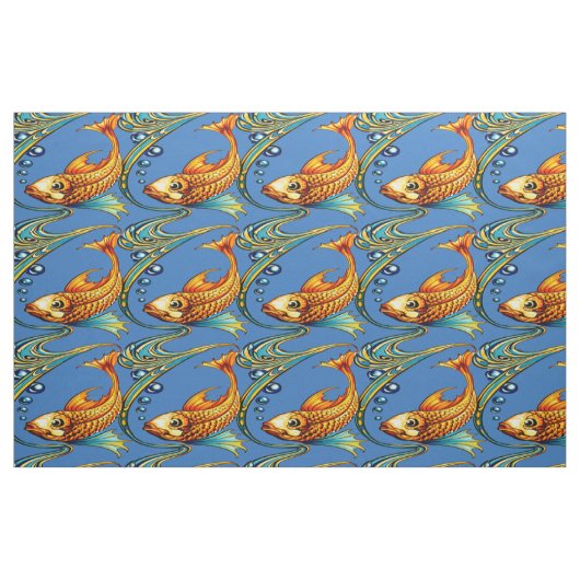 Tissu Retro Art Nouveau Koi Fish Pattern (Fat Quarter)