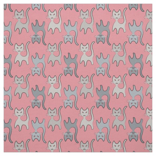 Tissu Rétro Cat Graphic Pattern Gray (Échantillon)