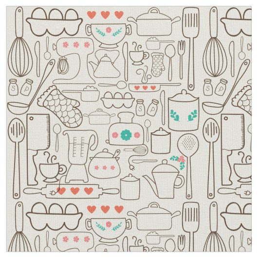 Tissu Rétro cuisine en crème (Fermer)