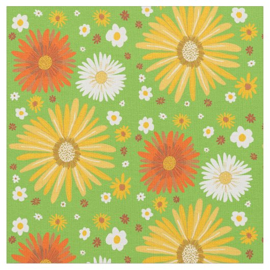 Tissu Retro Daisies Motif Green (Fermer)
