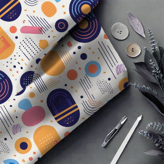 Tissu Rétro Géométrique Abstrait Pat#7 Indigo ID1067