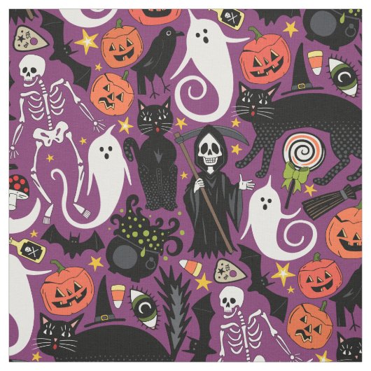 Tissu rétro halloween violet (Échantillon)