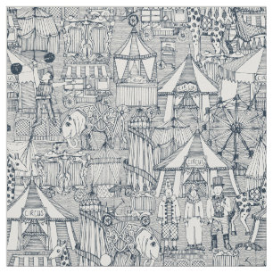 Tissu rétro ivoire d'indigo de cirque