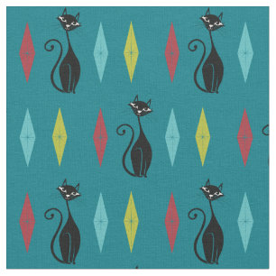 Tissu Retro Kitty Cats Cute Vintage Mod années 1960