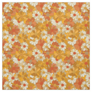 Tissu Rétro Orange Botanique Gras Fleurs Vintage 70s