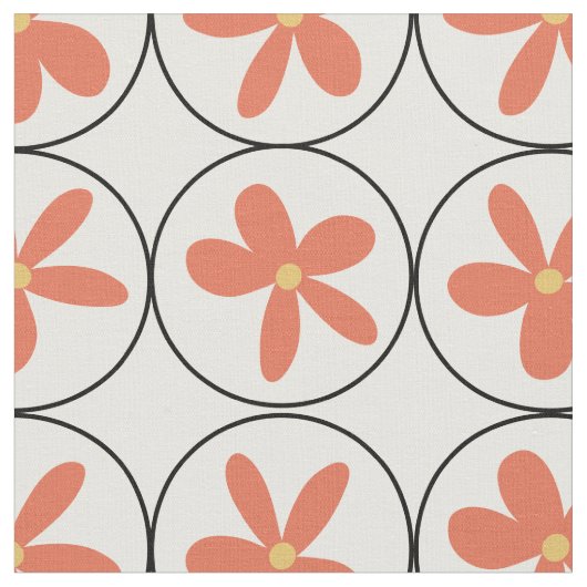 Tissu Retro Peach Floral Tile - Combed Cotton Fabric (Fermer)