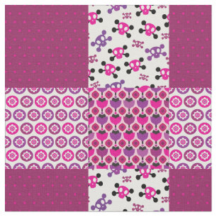 Tissu Rétro point de polka de crâne de fleur