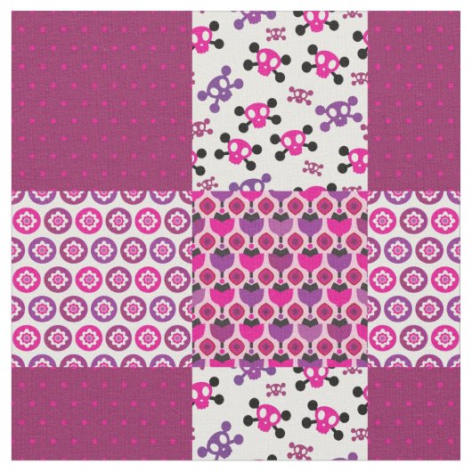 Tissu Rétro point de polka de crâne de fleur (Fermer)