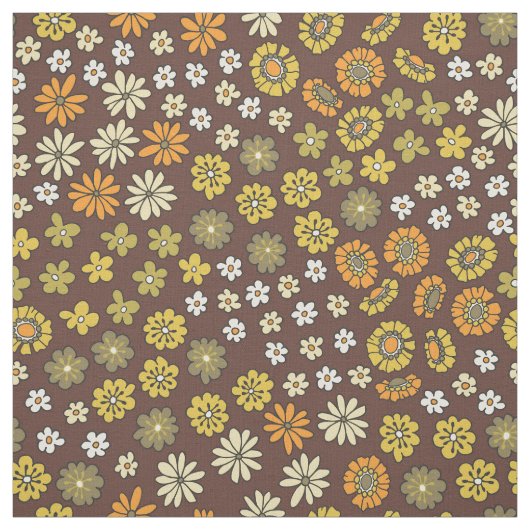 Tissu Retro Small Flowers Orange Yellow Brown Pattern (Échantillon)