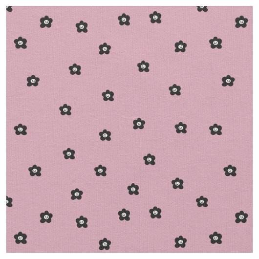 Tissu Retro Smiling Flower Pattern in black and Rosa (Fermer)