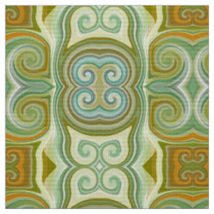 Tissu Rétro Swirl Aqua Olive Orange