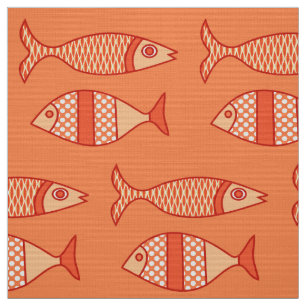 Tissu Rétros poissons modernes, orange de corail légè