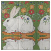 Tissu Reverse Blanc Rabbit Vert Floral Folk Art Fabric (Fermer)
