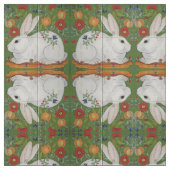 Tissu Reverse Blanc Rabbit Vert Floral Folk Art Fabric (Échantillon)