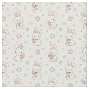 Tissu Rêves les plus doux : Lapin Kawaii et Fraise