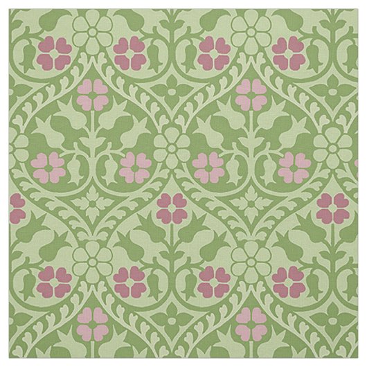 Tissu Revival gothique Floral, Vert et Rose (Échantillon)