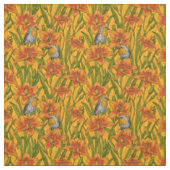 Tissu Robins et fleurs de lys, orange et vert (Échantillon)
