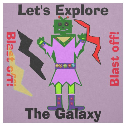 Tissu Robot De Cartoon Fille Alien Feu De Violet (Échantillon)