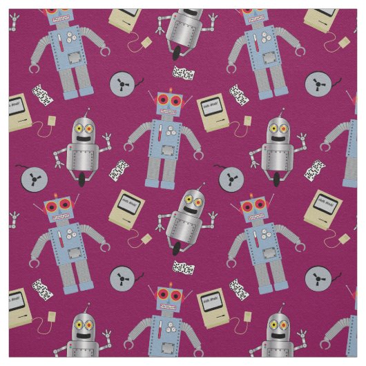 Tissu Robots et ordinateurs rétro mignons (Échantillon)