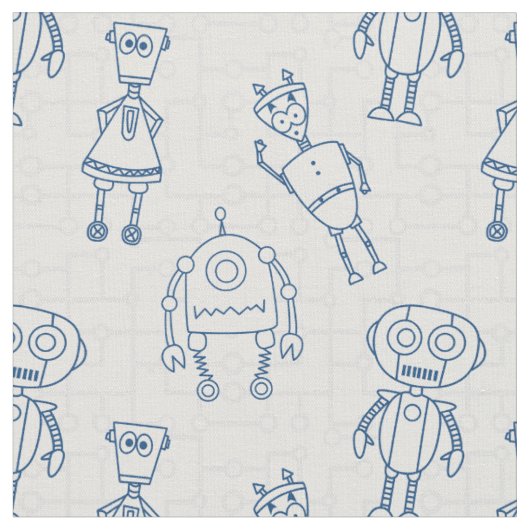 Tissu Robots mignons (bleu et blanc) (Fermer)
