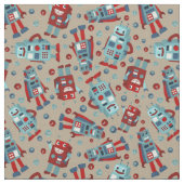 Tissu Robots rétro à motif bleu et rouge (Fermer)