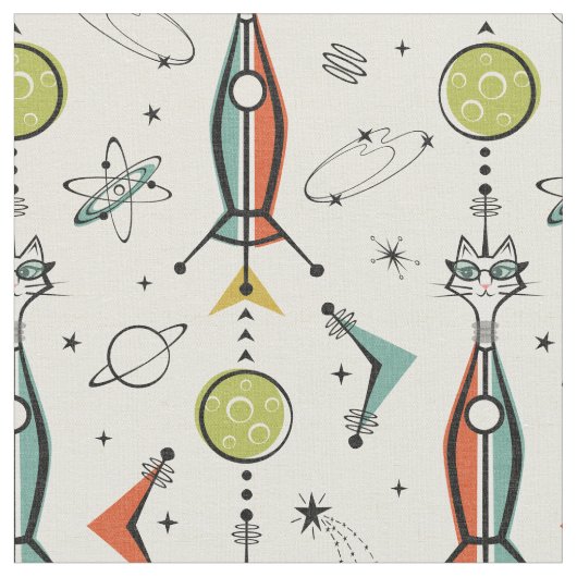 Tissu Rockets de Kitty atomique - Lunes vertes (Fermer)