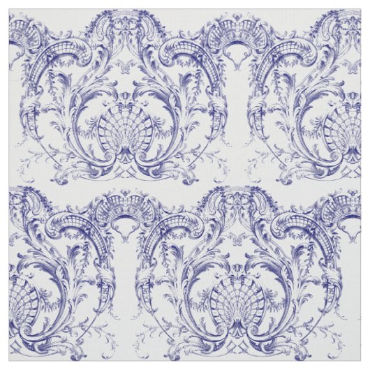 Tissu Rococo Motif baroque bleu et blanc (Échantillon)