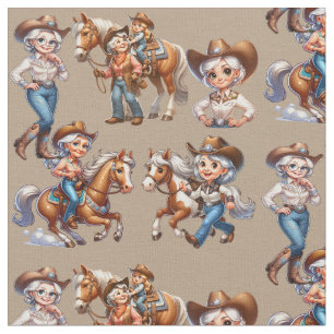 Tissu Rodéo de l'Ouest Cowgirls Horses Kid (Ancienne Cow