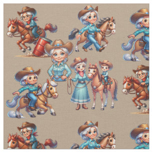 Tissu Rodéo de l'Ouest Cowgirls Horses Kid (Ancienne Cow