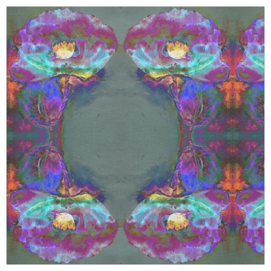 Tissu Romantique élégant violet turquoise peinture de fl (Échantillon)