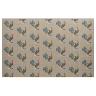 Tissu Rooster Coloré Sur Faux Jute Burlap Motif