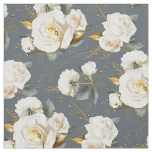 Tissu Rose blanche or romantique florale